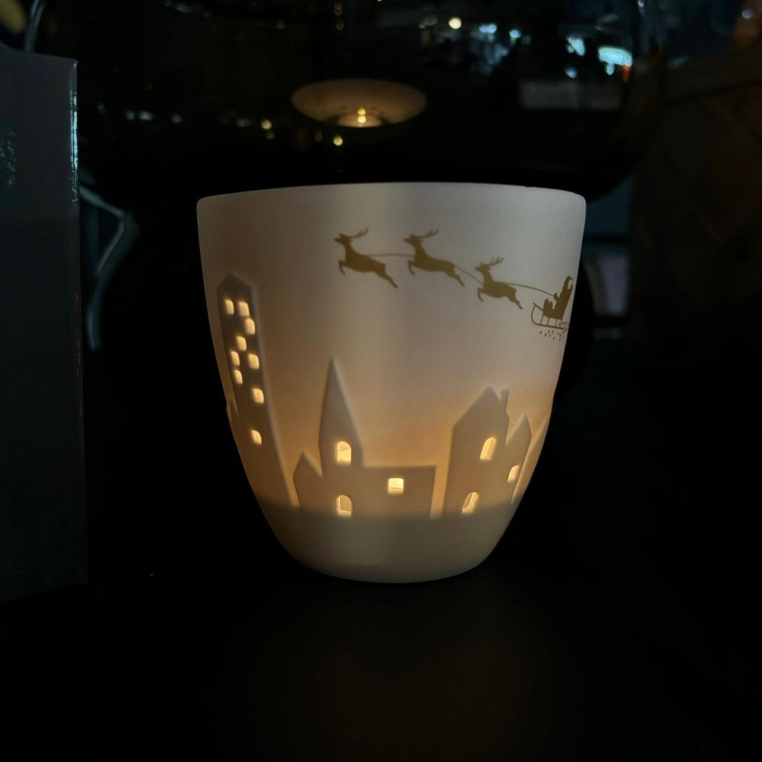 Porcelain Tealight Holder with Santa Design